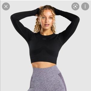 NWOT Gymshark Flex Sports Long Sleeve Crop Top - Black/Charcoal